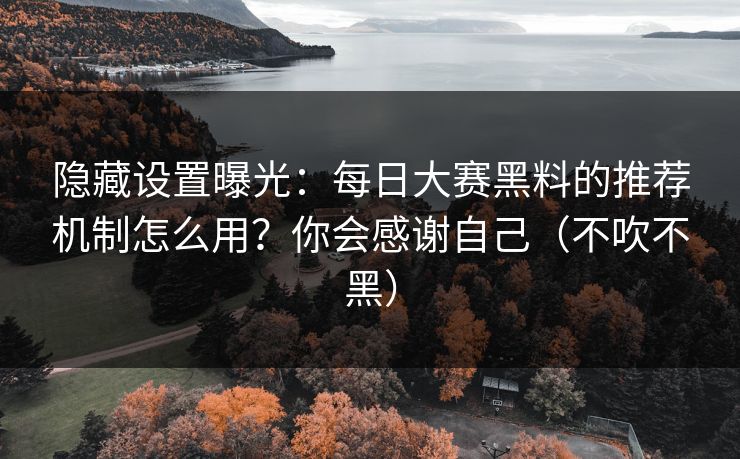 隐藏设置曝光：每日大赛黑料的推荐机制怎么用？你会感谢自己（不吹不黑）