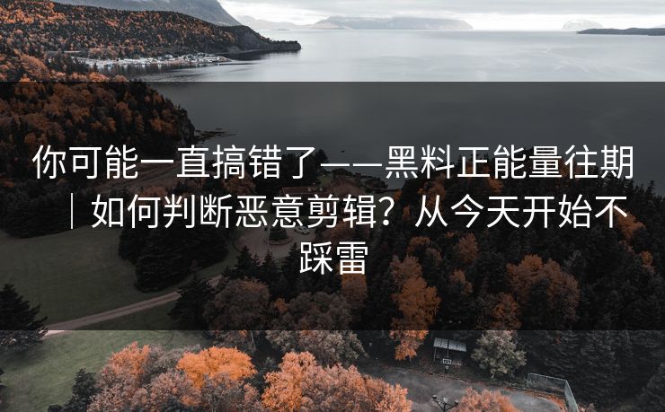 你可能一直搞错了——黑料正能量往期｜如何判断恶意剪辑？从今天开始不踩雷