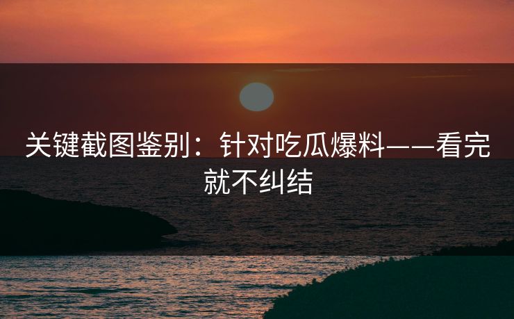 关键截图鉴别：针对吃瓜爆料——看完就不纠结