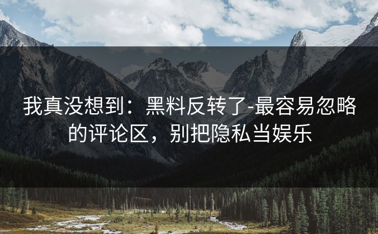 我真没想到：黑料反转了-最容易忽略的评论区，别把隐私当娱乐