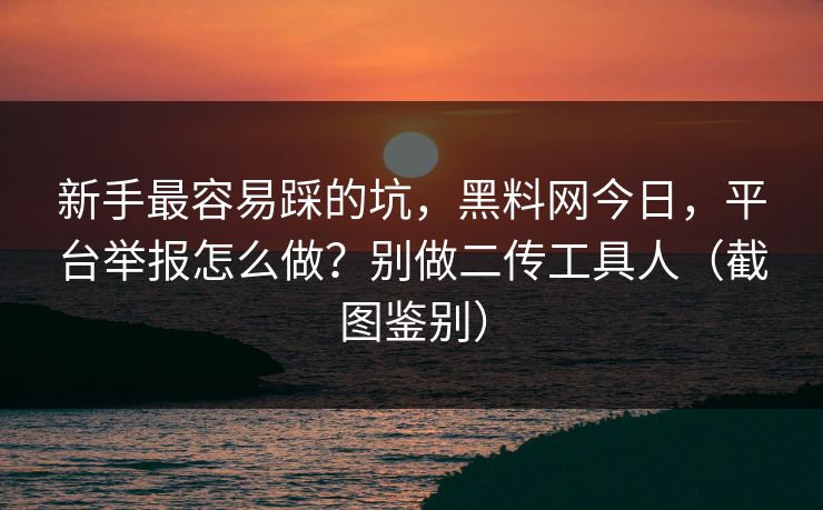 新手最容易踩的坑，黑料网今日，平台举报怎么做？别做二传工具人（截图鉴别）