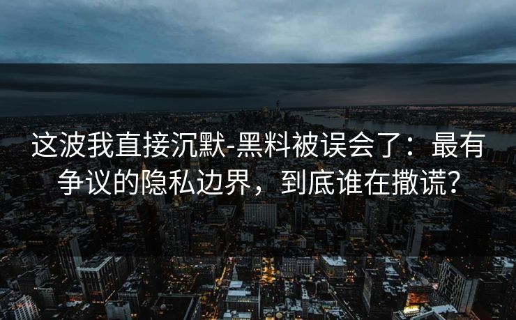 这波我直接沉默-黑料被误会了：最有争议的隐私边界，到底谁在撒谎？